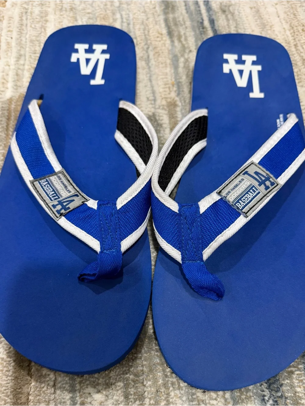 Royal Blue LA Baseball Flip-Flop Sandals with White Trim